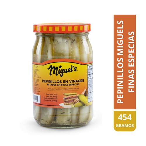 Pepinillos Miguel's en Finas Especias Mitades - 454 g
