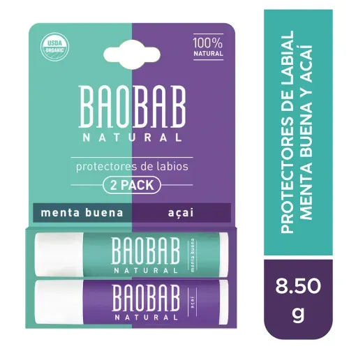 Protector labial Baobab menta y acai 2 pack - 8.5 g