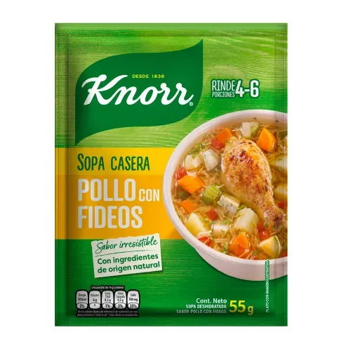 Sopa Knorr de pollo con fideos en sobre - 55 g