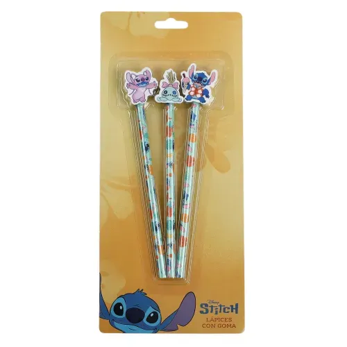 Lápices de grafito Pean + Gear con borrador de stitch - 3 Pzas