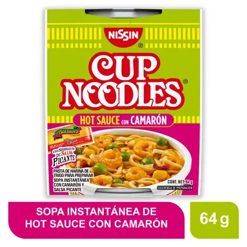 Sopa Instantánea Nissin Hot Sauce Sabor Camarón Picante - 64 g