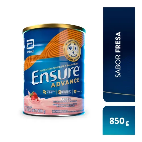 Complemento Ensure Advance® Fresa con proteína y vitaminas para recuperar masa muscular, fuerza y vitalidad - 850 g